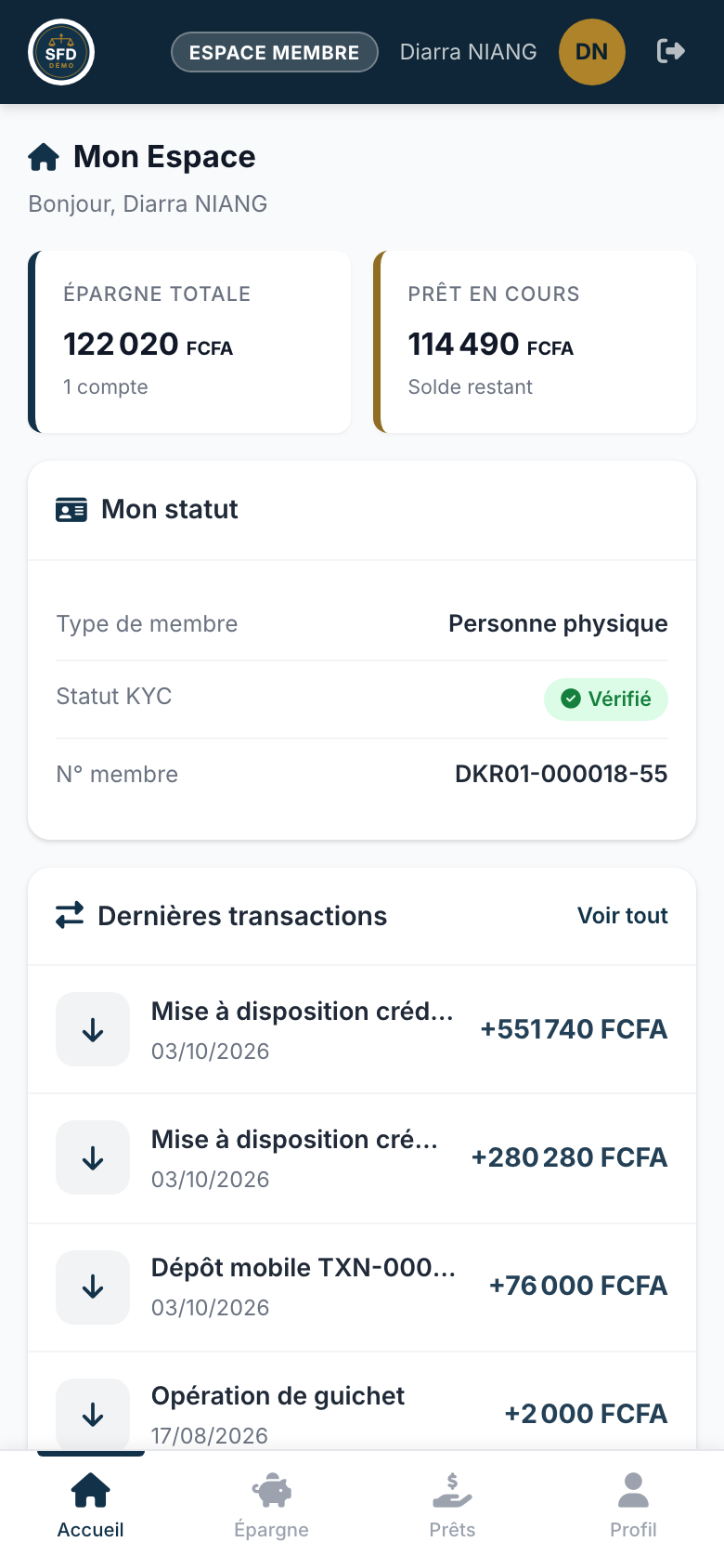 Espace membre sur téléphone