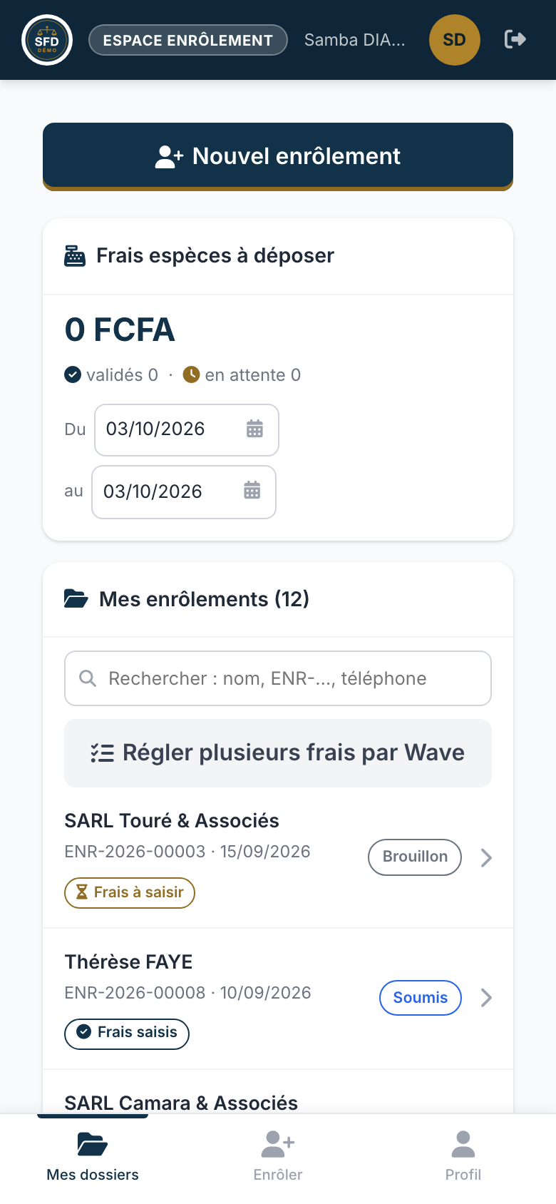 Espace enrôleur sur téléphone : mes enrôlements